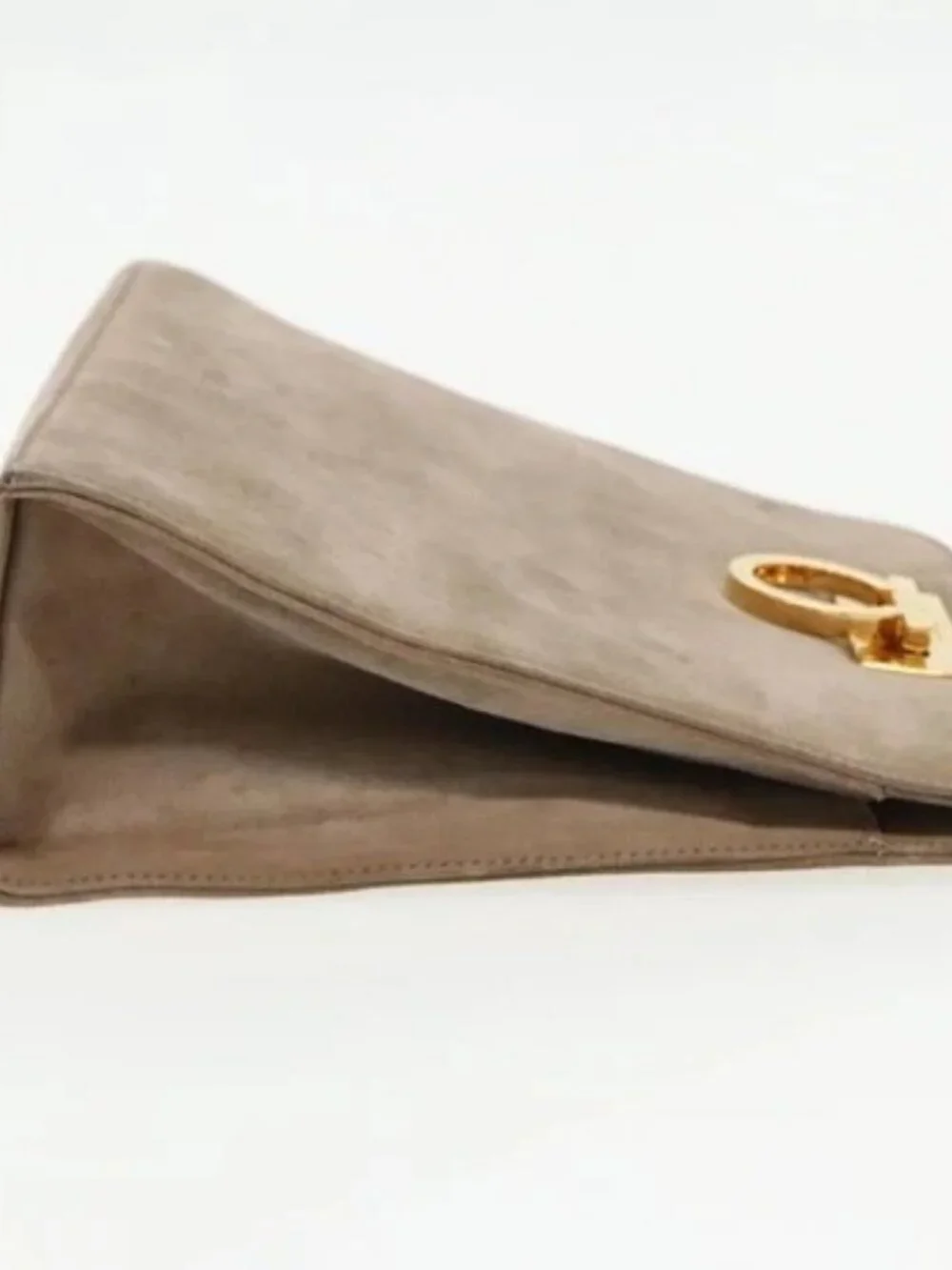 Salvatore Ferragamo Gancini Chain Shoulder Bag Suede Gray Gold Auth 96186